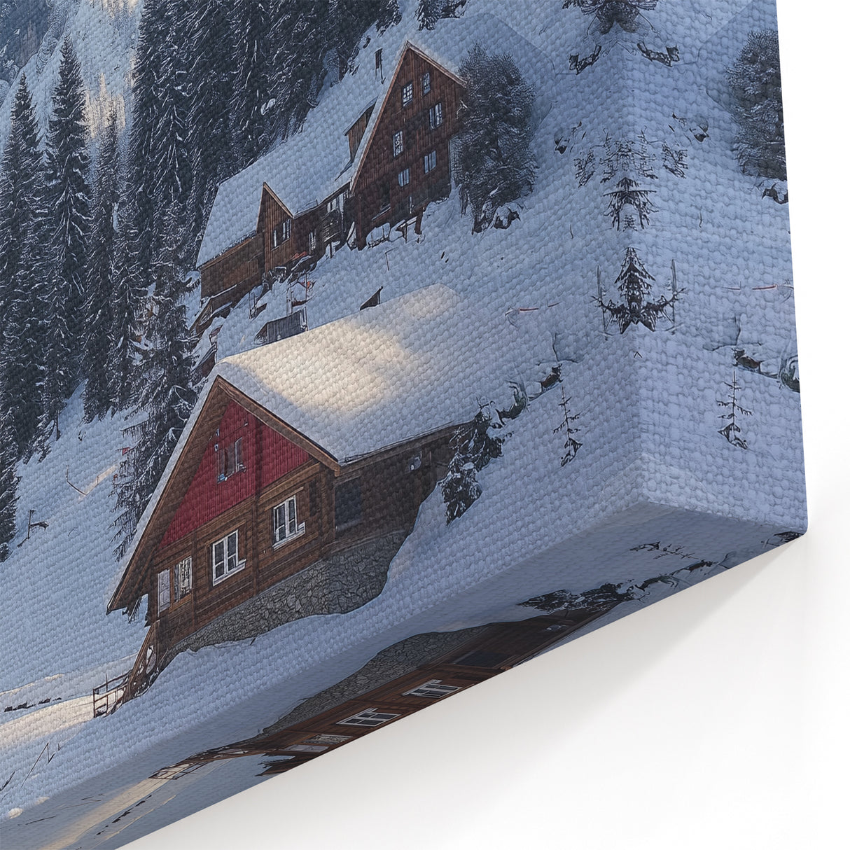 Snowy Mountain Village Countryside Wall Art - Winter Landscape Canvas