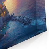 Sunset Coastal Village Countryside Wall Art - Vibrant Landscape Canvas