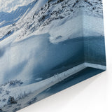 Snowy Mountain Lake Wall Art – Winter Wonderland Countryside Canvas