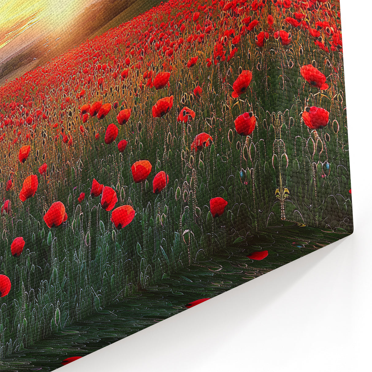 Poppy Field Sunset Wall Art – Vibrant Countryside Landscape Canvas
