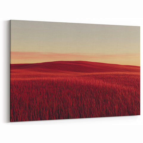 Crimson Wheat Field Wall Art – Minimalist Countryside Canvas Print