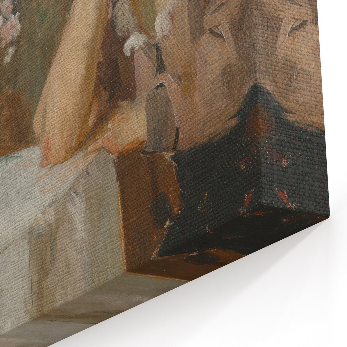 Figurative Abstract Art - Woman Contemplating with Floral Arrangement
