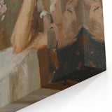 Figurative Abstract Art - Woman Contemplating with Floral Arrangement