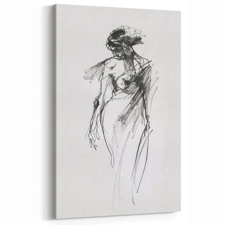 Abstract Figurative Art - Expressive Female Form in Charcoal Sketch