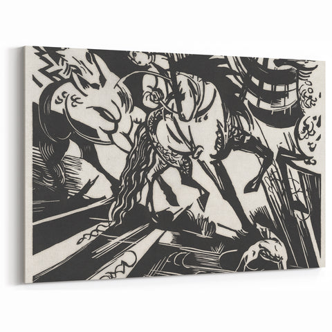 Expressionist Art: The Riding School | Bold Franz Marc Black Print