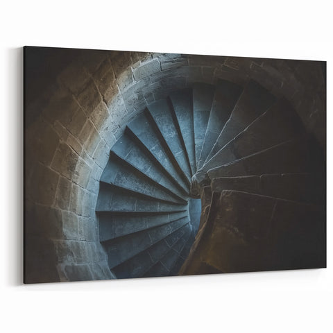 Medieval Spiral Staircase Art - Intricate Stonework Historic Print