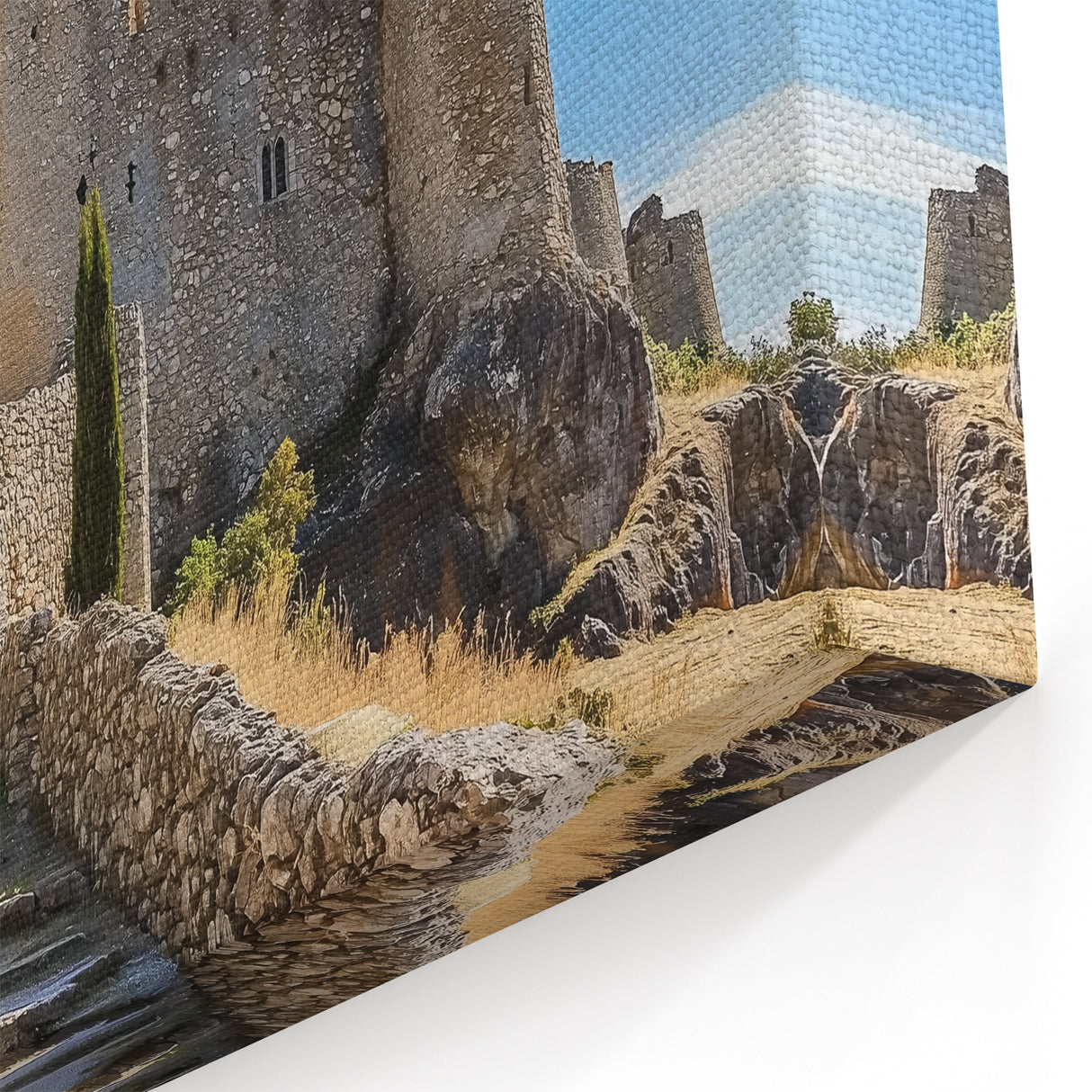 Sunlit Medieval Castle - Historic Fortress with Stone Pathway