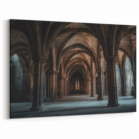 Gothic Castle Interior - Dramatic Arched Hallway in Historic Design