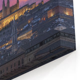 Illuminated Castle - Majestic Fortress at Sunset Over Vibrant Cityscape