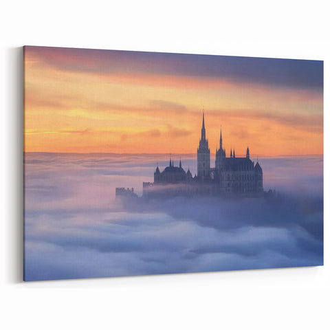 Majestic Sunrise Castle Above the Clouds - European Wall Art