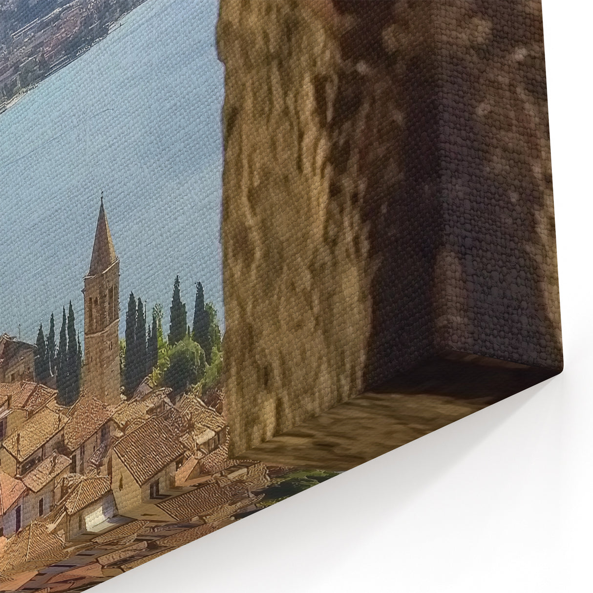 Charming Village View Through Historic Castle Window - Scenic Wall Decor