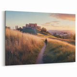 Golden Path to a Hilltop Castle - Scenic Sunset Wall Art
