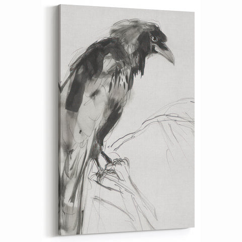 Abstract Figurative Art - Black and White Bird Sketch Wall Decor