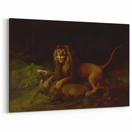 Romanticism Art: "A Lion Attacking a Stag" Wildlife Canvas Print