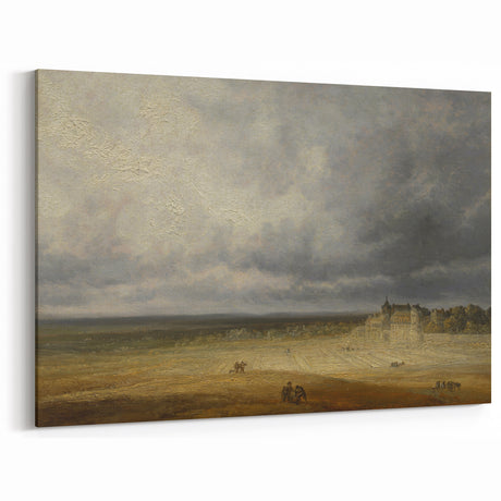 Romanticism Art: "Plowed Field and Village" Landscape Canvas Print