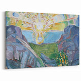 Expressionist Art: Radiant Sunburst with Abstract Mountain Landscape