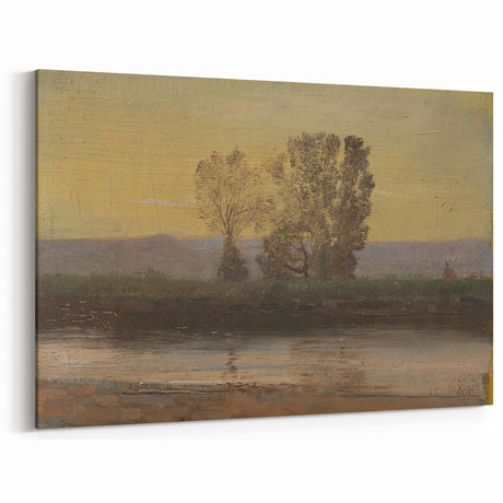 Modern Wall Art: Serene Twilight Landscape with Trees and River Scene