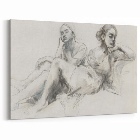 Abstract Human Figures - Minimalist Pencil Sketch Canvas