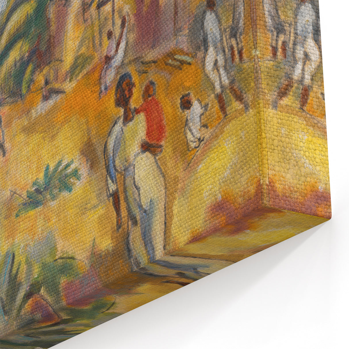 Modern Wall Art: Vibrant Landscape with Figures and Horse Carriage