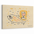 Modern Wall Art: Abstract Still Life with Fish and Wine Glass Design