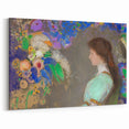 Modern Wall Art: Portrait with Vibrant Floral Surroundings in Soft Hues
