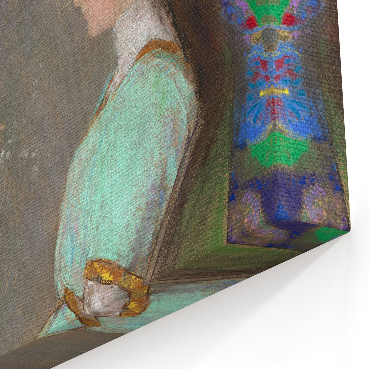 Modern Wall Art: Portrait with Vibrant Floral Surroundings in Soft Hues