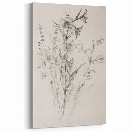 Minimalist Black-and-White Floral Sketch – Elegant Botanical Canvas