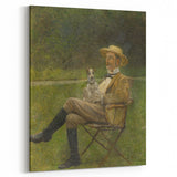 Modern Wall Art - Seated Man with Dog in Serene Outdoor Setting