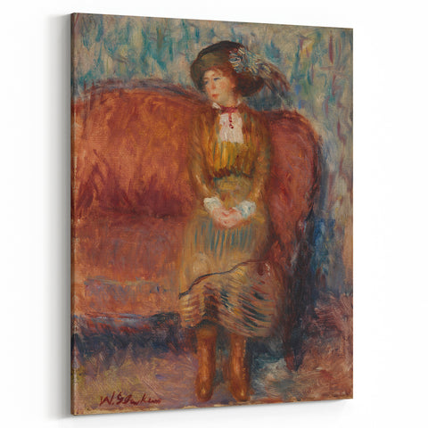 Modern Wall Art - Woman Seated on Red Sofa in Vibrant Impressionist Style