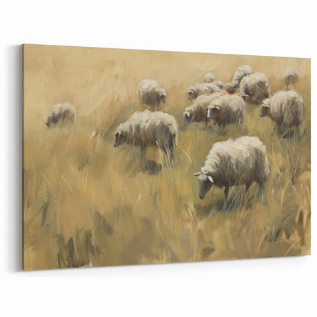 Sheep in Meadow Landscape - Scenic Canvas Prints for Rustic Homes