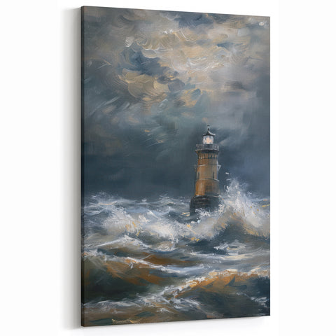 Stormy Lighthouse Coastal Landscape Wall Art - Nautical Home Decor