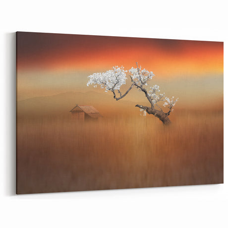 Fields Panorama Wall Decor - Rustic Tree and Cabin Landscape Art