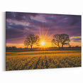 Rolling Fields Canvas Art - Sunset Over Yellow Flower Fields Print