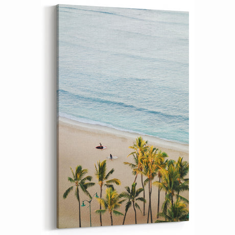 Tropical Wall Art - Surfers and Palm Trees Beach Canvas Print