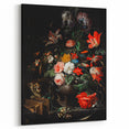 Baroque Floral Still Life with Cat - Classic Antique Art Print