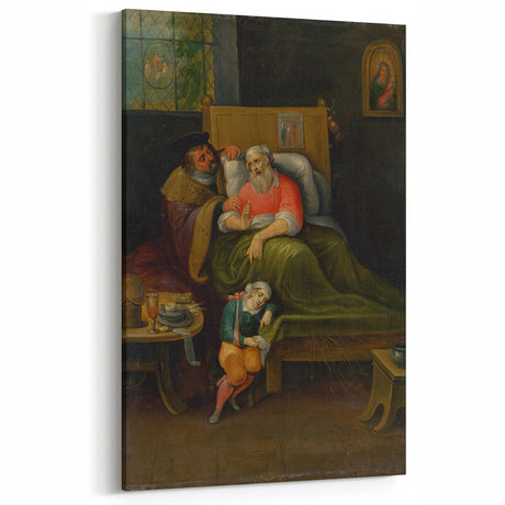 Baroque Bedside Scene: Classic Art Print with Emotional Intimacy