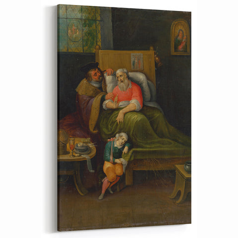 Baroque Bedside Scene: Classic Art Print with Emotional Intimacy