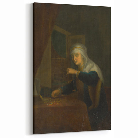 Baroque Woman with Scales: Classic Art Print with Subtle Elegance