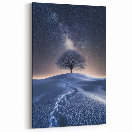 Winter Wonderland Art - Starry Sky and Lone Tree Landscape Print