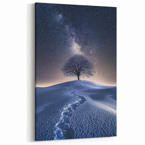 Winter Wonderland Art - Starry Sky and Lone Tree Landscape Print