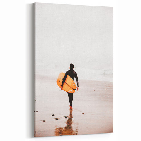 Beach Decor Prints – Surfer on Shore with Golden Surfboard