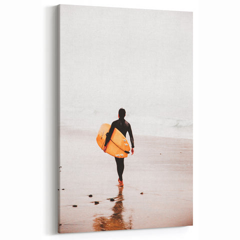 Beach Decor Prints – Surfer on Shore with Golden Surfboard
