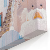 Summer Wall Art – Santorini Coastal Village Canvas Print