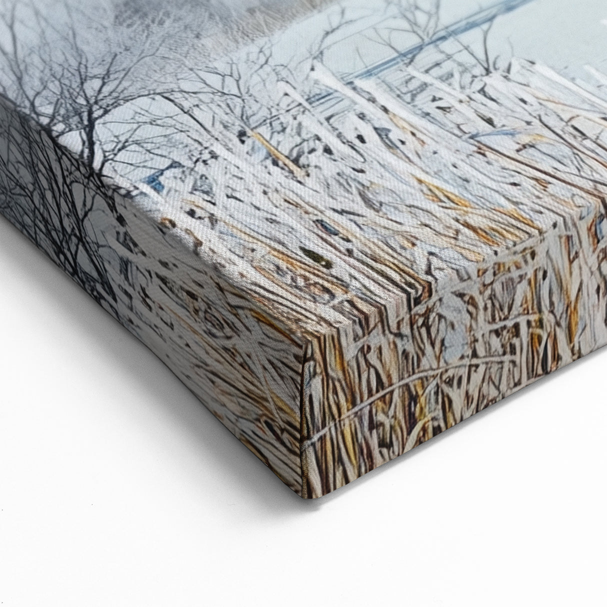 Serene Fields Art Print - Snowy Cabins With Mountain Panorama