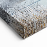 Serene Fields Art Print - Snowy Cabins With Mountain Panorama