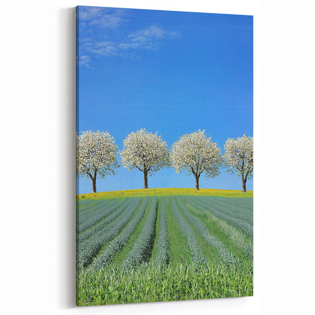Countryside Fields Wall Hanging - Blooming Trees and Green Fields