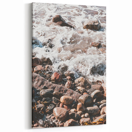 Nature-Inspired Summer Art – Rocky Shoreline and Waves Canvas