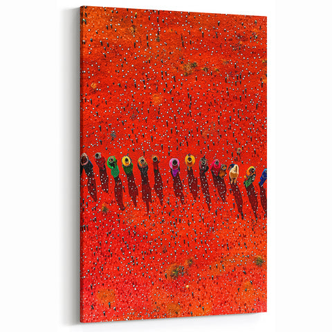 Countryside Fields Wall Hanging - Vibrant Red Harvest Art