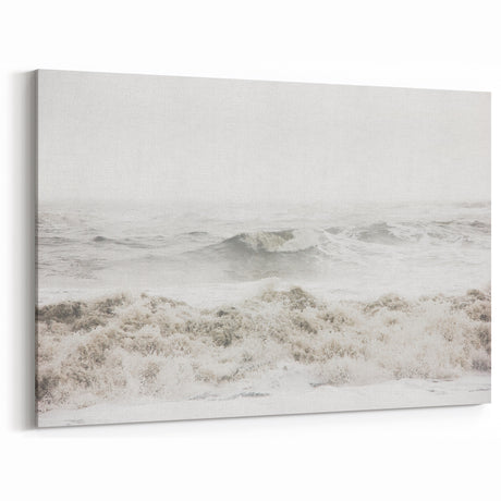 Sunset Canvas Art - Misty Ocean Waves Nature Inspired Wall Print