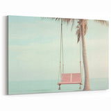 Beach Decor Prints - Pink Swing and Palm Tree Over Calm Ocean